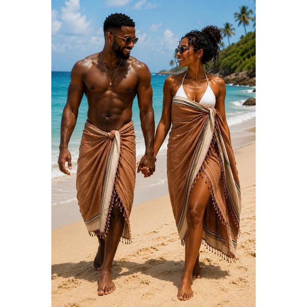 Khaki African Kikoy Wrap | 100% Cotton Sarong, Boho Beach Cover-Up, Travel Shawl